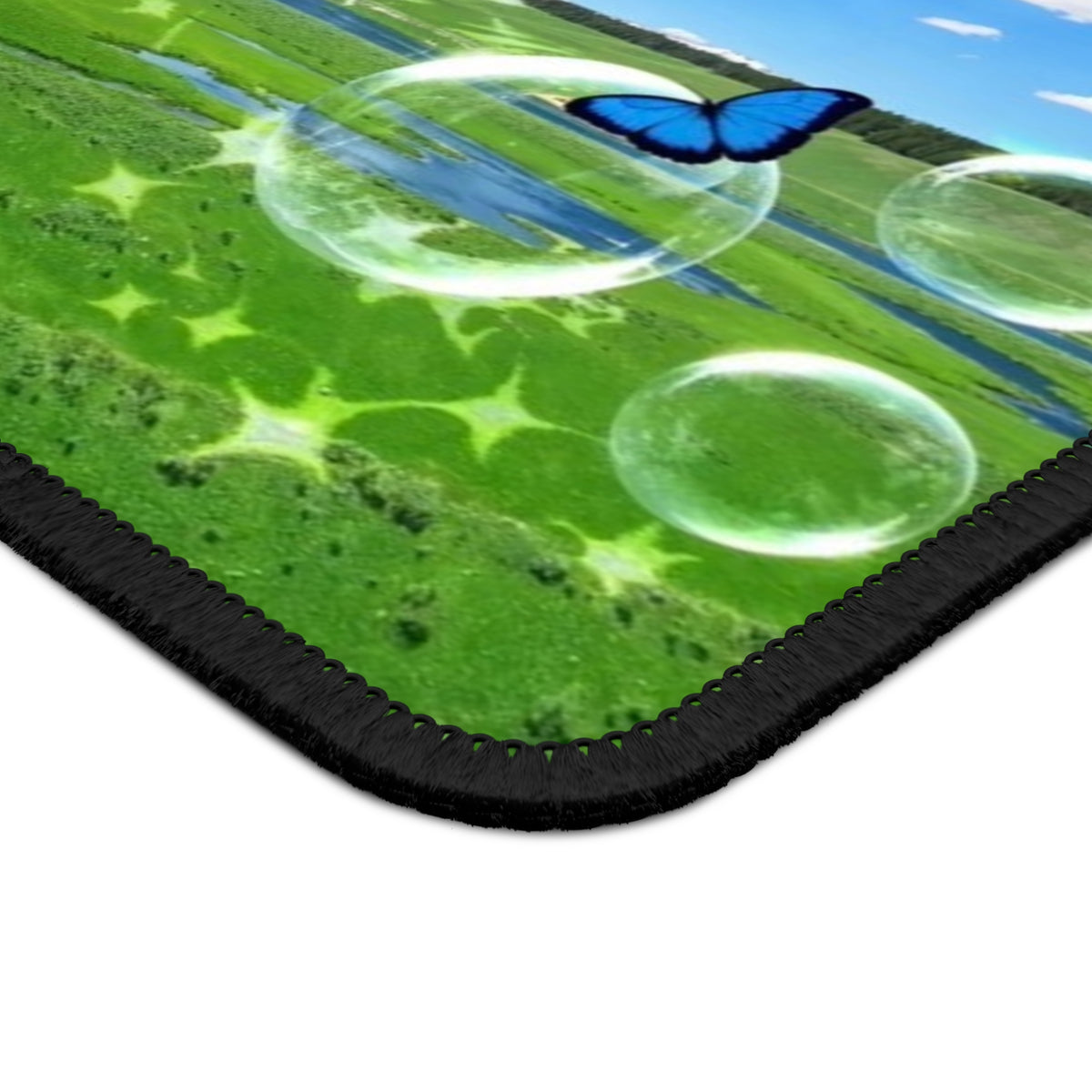 "City in a Bubble" Personalized Mouse Pad – Surreal Skyline & Green Meadow Design Frutiger Aero